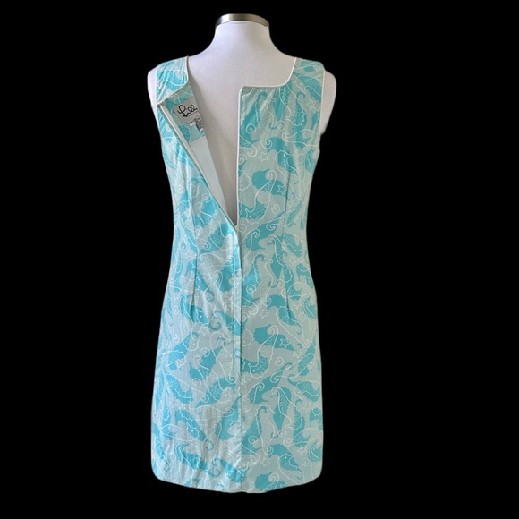 Lilly Pulitzer Sleeveless Krista Shift Dress in Scuba Blue Seahorse Size 4 - Picture 7 of 11